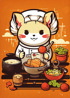 Cartoon Chef Animal Cooking Illustration
