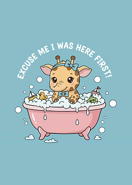 Cute Giraffe in Bathtub Illustration