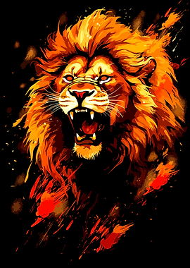 Roaring Lion Portrait in Fiery Colors