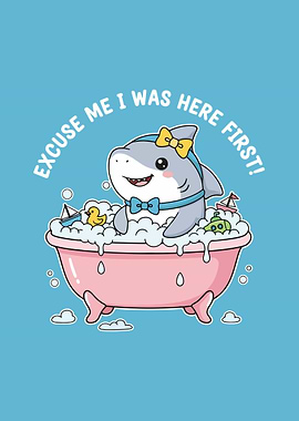 Cute Shark in Bathtub Illustration