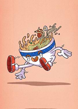 Cartoon Ramen Bowl Character Running