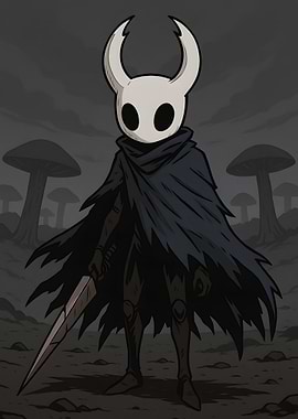 Hollow Knight character in a dark setting