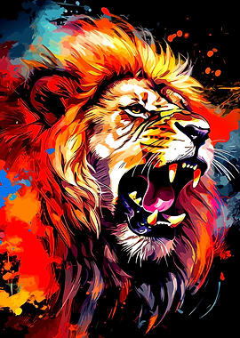 Roaring Lion Colorful Digital Art
