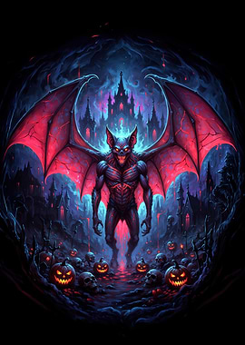 Halloween Demon with Castle Background