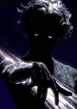 Cosmic Figure with Glowing Eyes