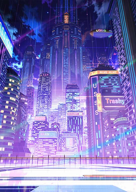 Futuristic Neon Cityscape at Night
