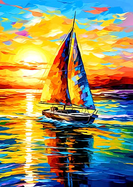 Sailboat at Sunset Painting