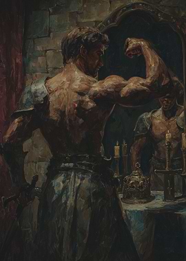 Knight Flexing in Mirror Painting