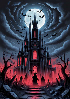 Halloween Castle with Grim Reaper Horror
