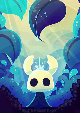 Hollow Knight in a blue forest