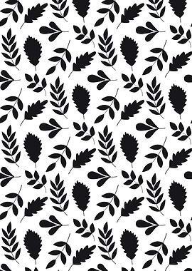 Black Leaves Pattern on White Background