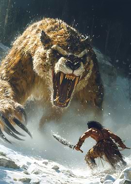 Man versus Giant Tiger in Snow