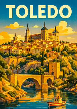 Toledo cityscape travel poster art