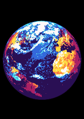 Pixelated Earth Globe on Black Background