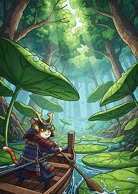 Samurai Cat Lily Pond