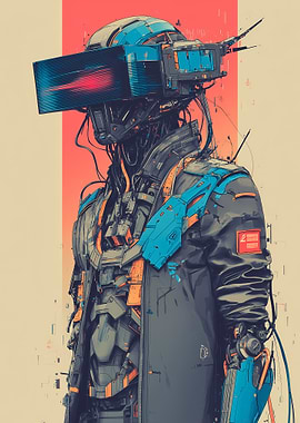 Self Diagnostic V1. - Cyberpunk Robot with VR Headset