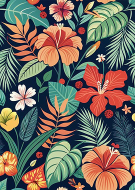 Tropical Floral Pattern on Dark Background