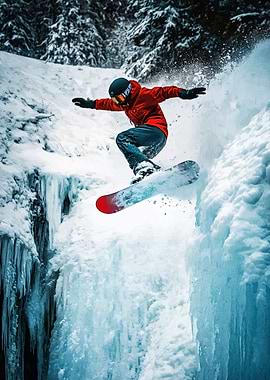 Snowboarder Jumping Over Frozen