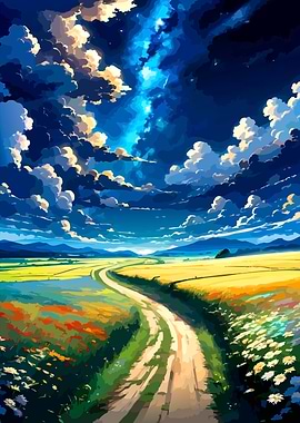 Rural Road Under a Starry Sky