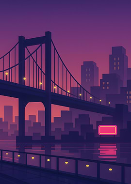 Cityscape with Bridge at Dusk