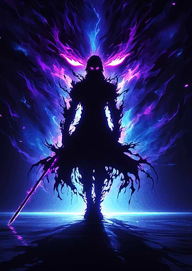 Silhouette Warrior with Glowing Eyes