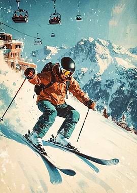 Skier Snowy Mountain Slope