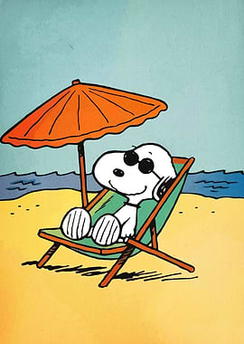 Snoopy relaxing on the beach