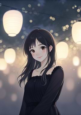 Anime Girl with Lanterns Background