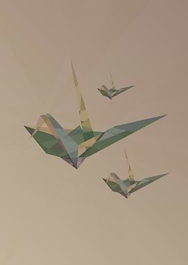 Origami Cranes in Flight
