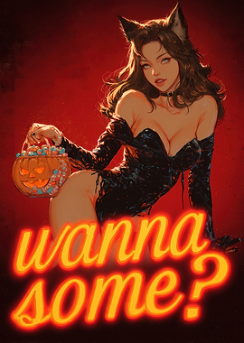 Halloween Cat Girl with Candy