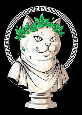 Cat Bust with Laurel Wreath