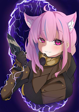 Anime Girl with Knife and Cat Ears