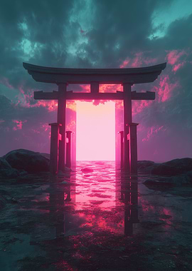 Futuristic Torii Gate with Light Portal
