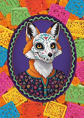 Day of the Dead Fox in Festival Frame