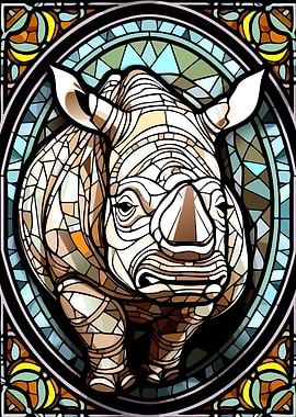 Stained Glass Rhino Illustration