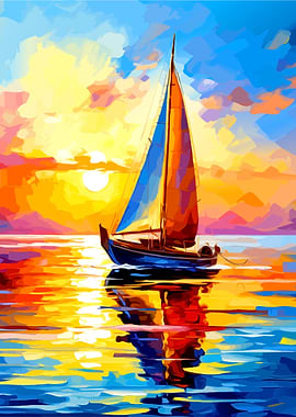 Sailboat at Sunset Painting
