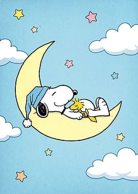 Snoopy and Woodstock Sleeping on Moon