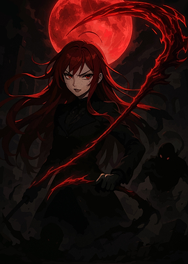 Red-haired warrior with a bloody scythe