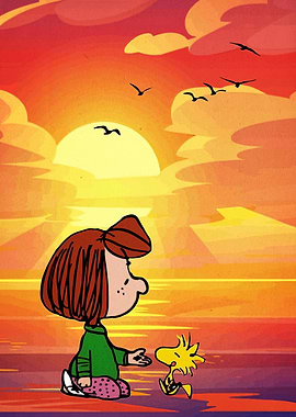 Peanuts: Marcie and Woodstock at Sunset