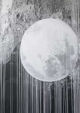 Monochrome Moon Art with Vertical Lines