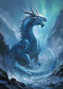 Majestic Ice Dragon and Tiny Human