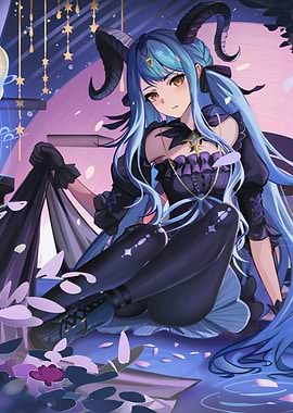 Girl with Horns and Blue Hair