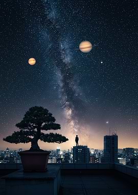 Rooftop Stargazer with Bonsai Tree
