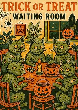 Halloween Cats Waiting Room Illustration