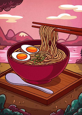 Ramen Bowl with Chopsticks Illustration