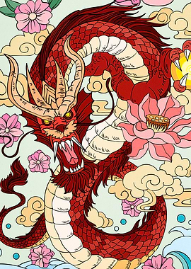 Dragon Flowers Clouds