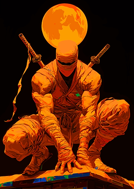 Orange Ninja Under Full Moon