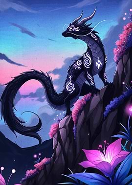 Elegant Black Dragon on Mountain Peak