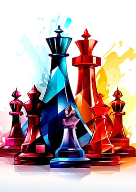 Colorful Chess Pieces Abstract Illustration