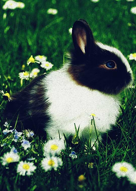 Cute Rabbit in a Field of Flowers